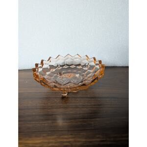 Vintage Pink Depression Glass Three Footer Bowl Candy Trinket Pressed Glass...